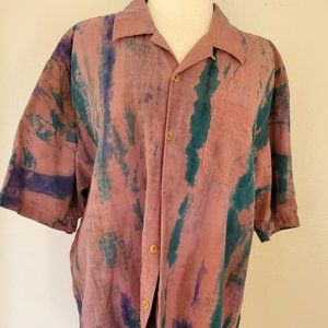 Painted Tommy bahama silk shirt pink blue purple green tropical large tie dye XL